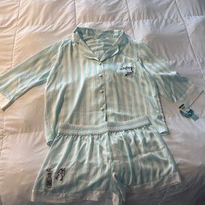Betsey Johnson Blue and White Striped Pajama Set